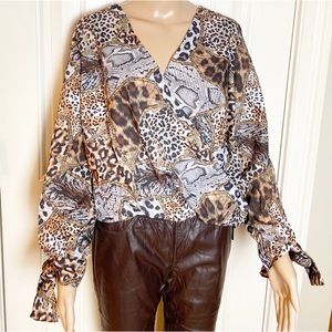 Animal Print Surplice Neckline Shirt